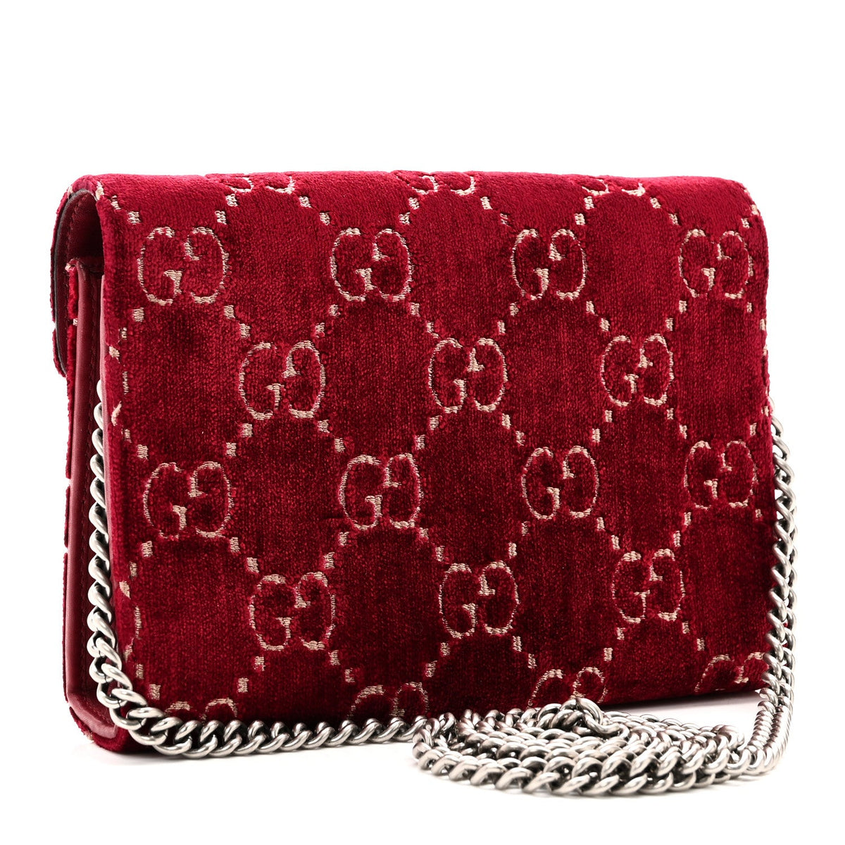 Velvet GG Monogram Mini Dionysus Chain Wallet Red Cipria