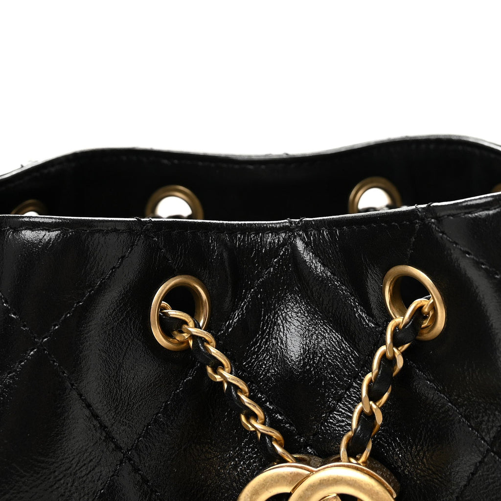Shiny Crumpled Calfskin Quilted Small Chanel 25 Handbag Black