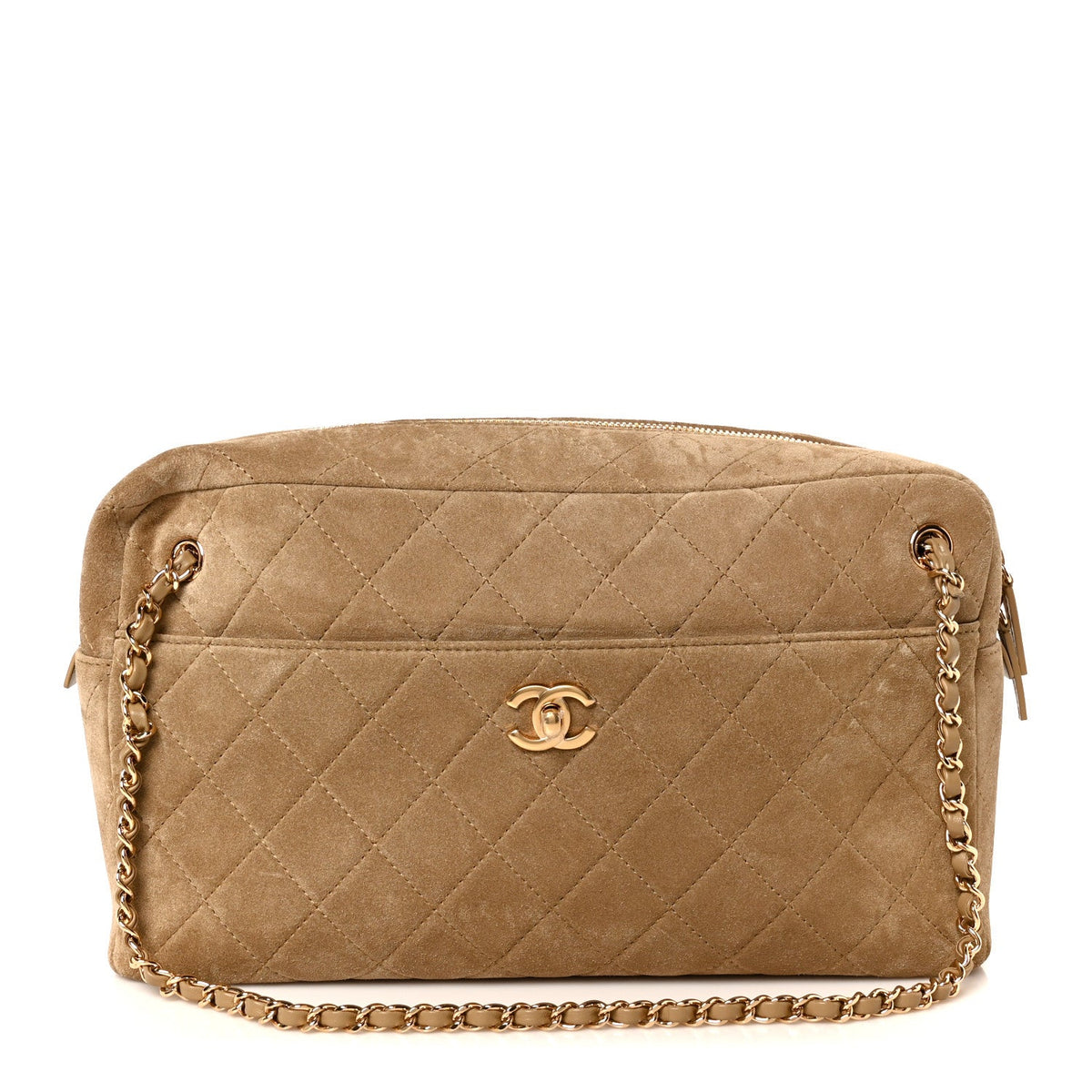 Suede Calfskin Quilted Camerissimo Camera Case Dark Beige