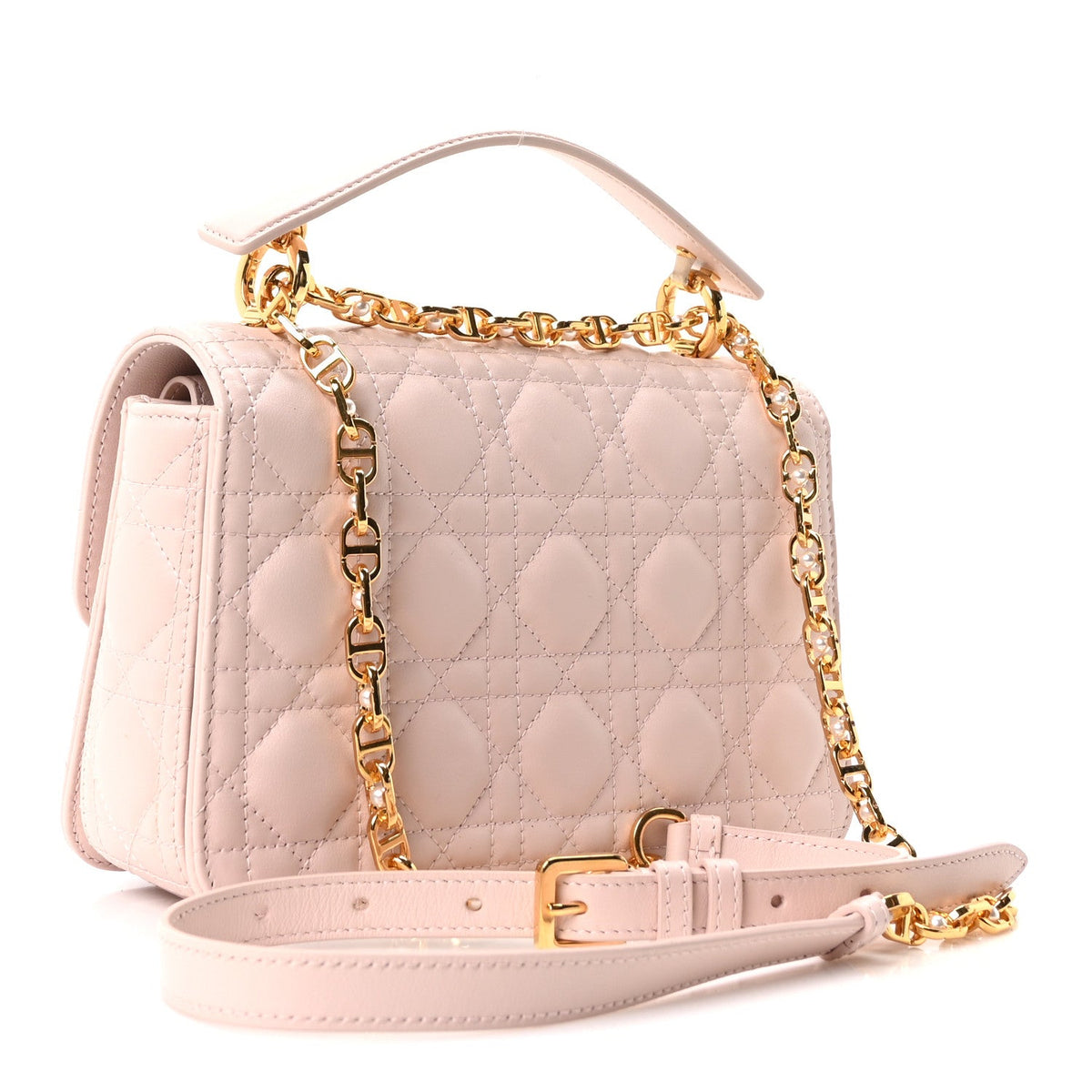 Lambskin Cannage Small Jolie Top Handle Bag Rose Poudre