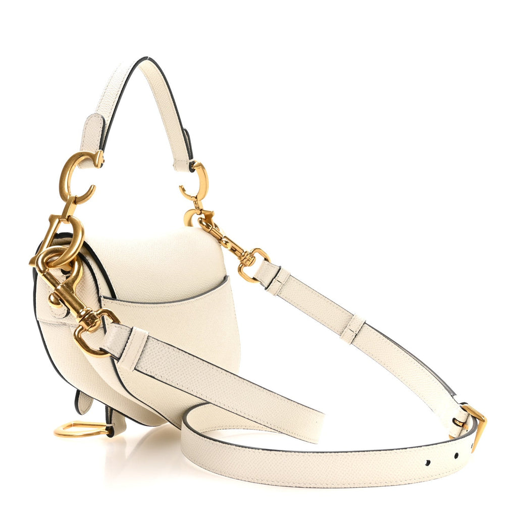 Grained Calfskin Mini Saddle Bag With Strap White