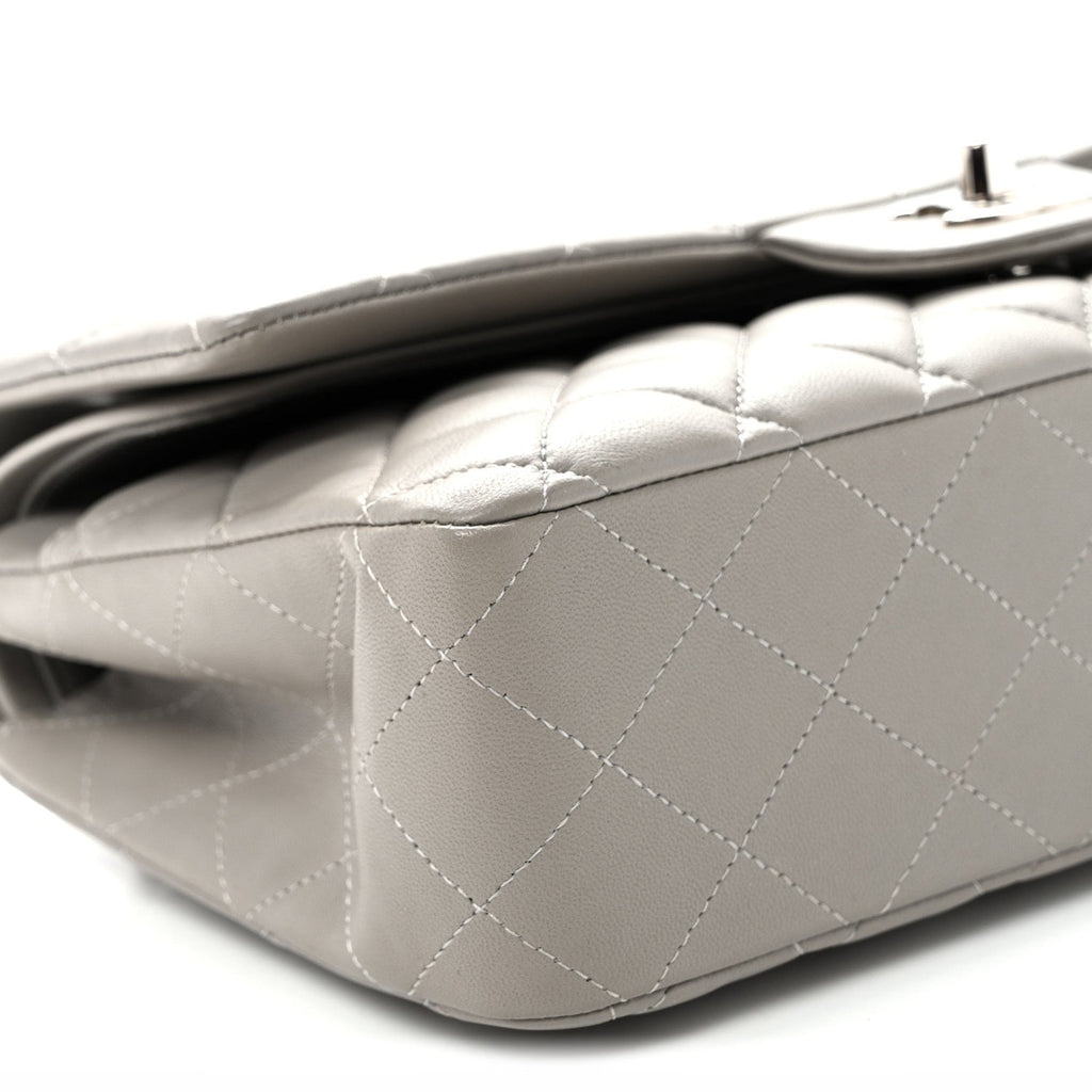 Lambskin Quilted Medium Double Flap Grey