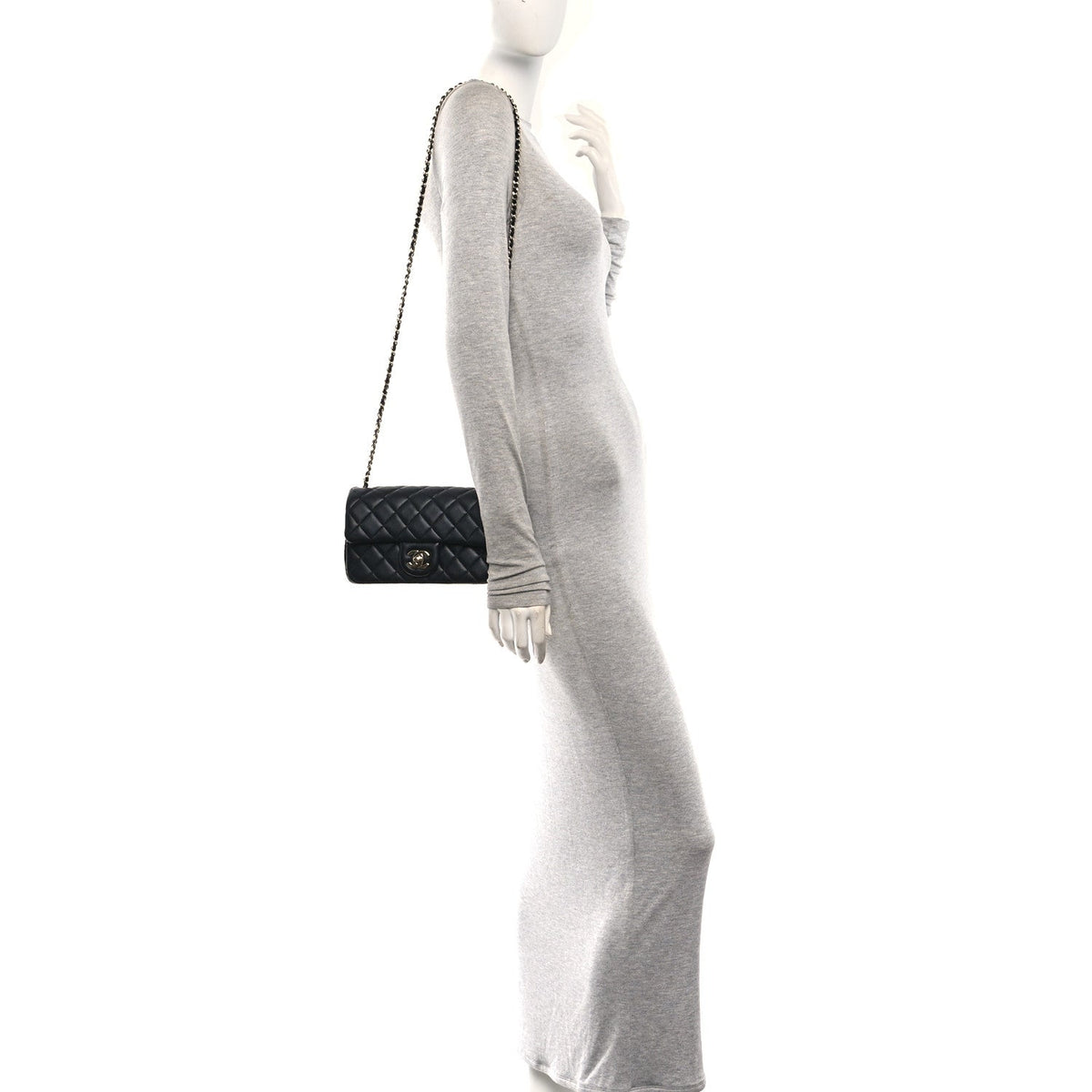 Lambskin Quilted Enamel Mini Rectangular Pearl Crush Flap Black