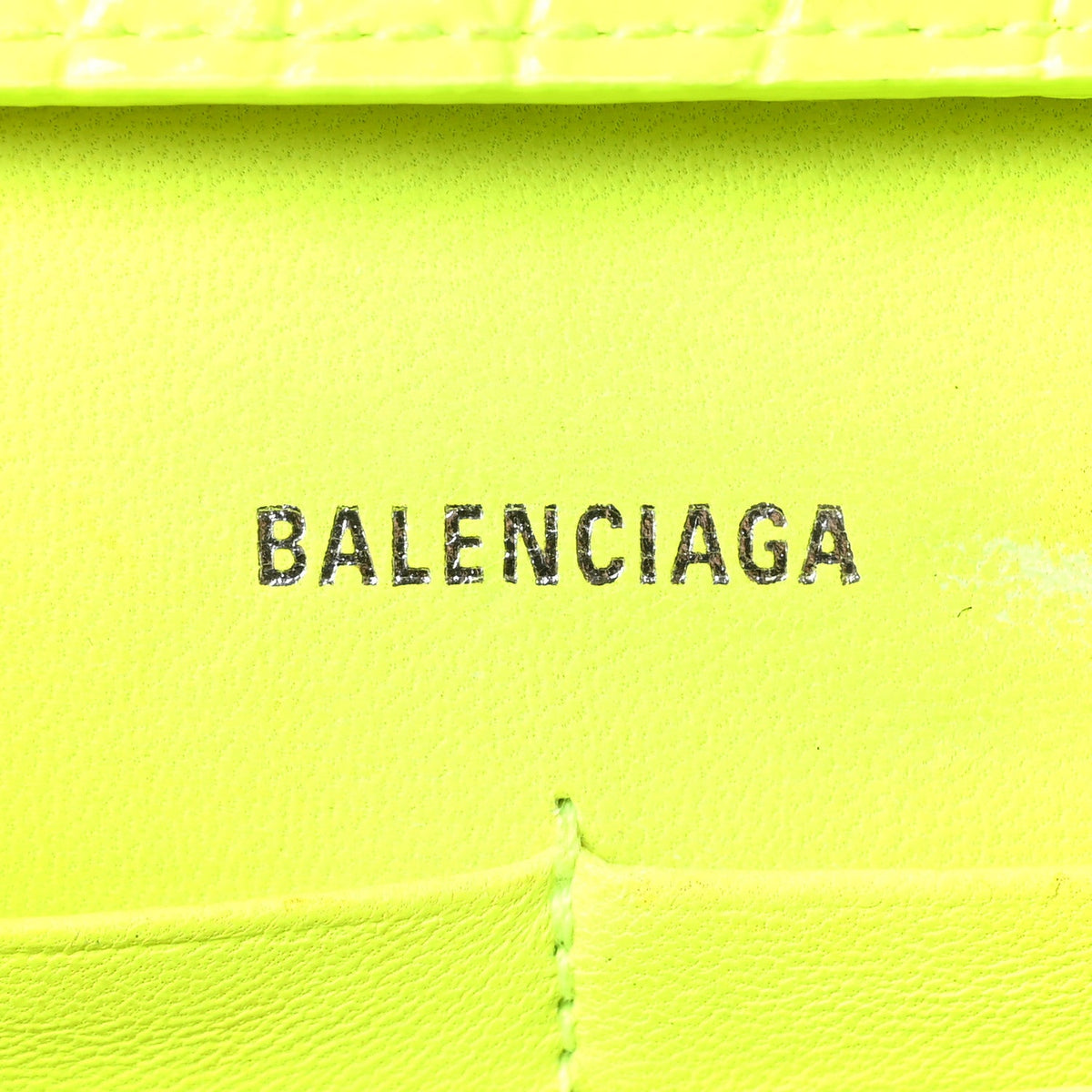 Shiny Calfskin Crocodile Embossed Hourglass Chain Bag Fluo Yellow