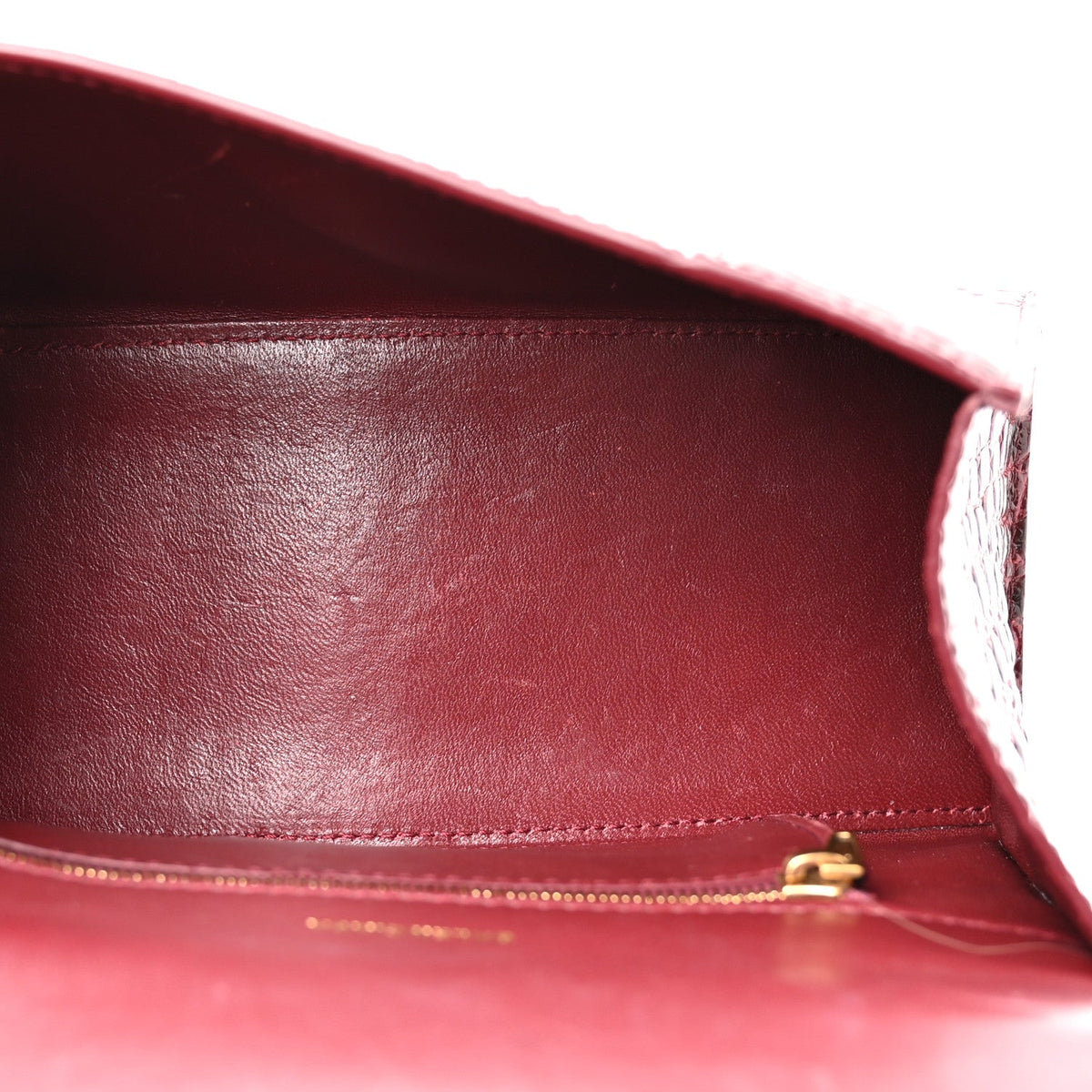 Shiny Calfskin Crocodile Embossed Small Hourglass Top Handle Bag Dark Red