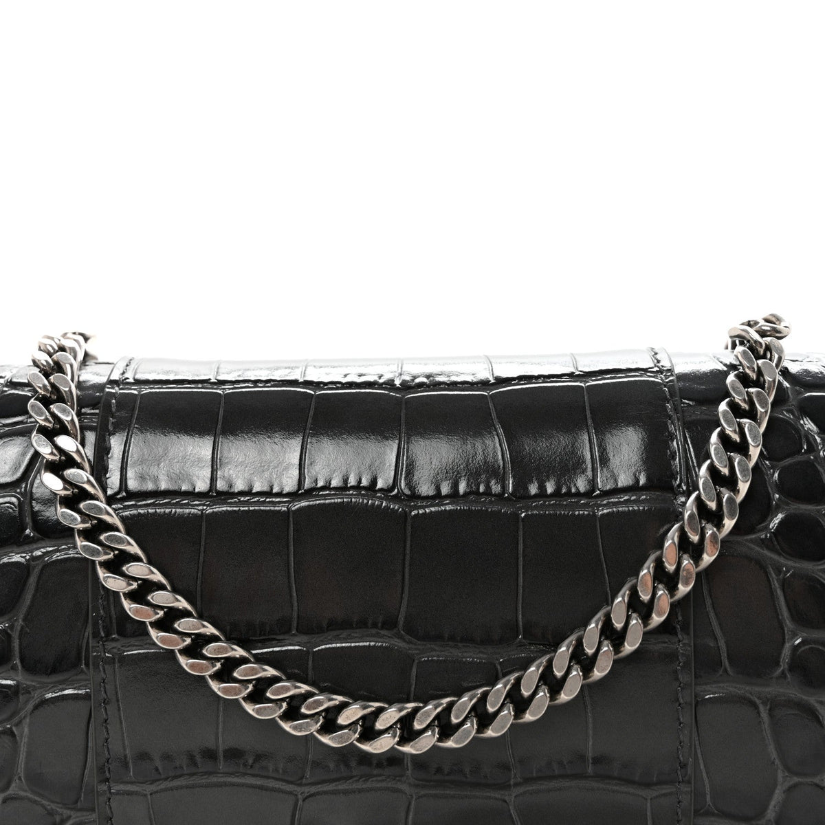 Shiny Calfskin Crocodile Embossed Hourglass Chain Bag Gris