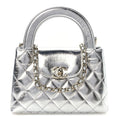 Metallic Aged Calfskin Quilted Nano Kelly Shopper Silvery