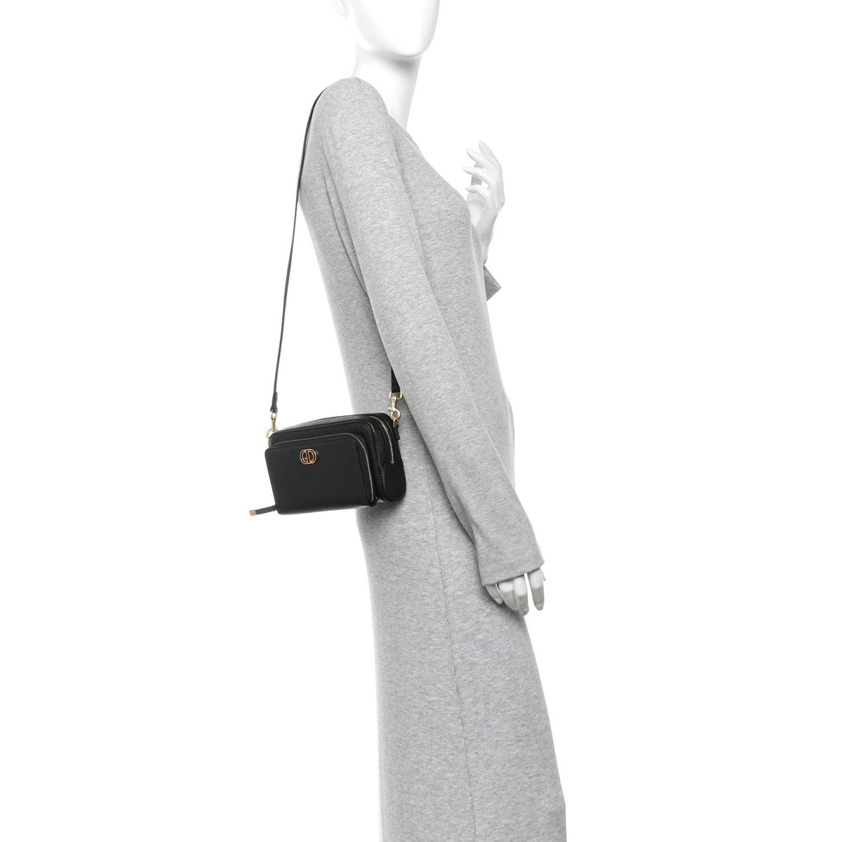 Grained Calfskin Caro Double Pouch Black