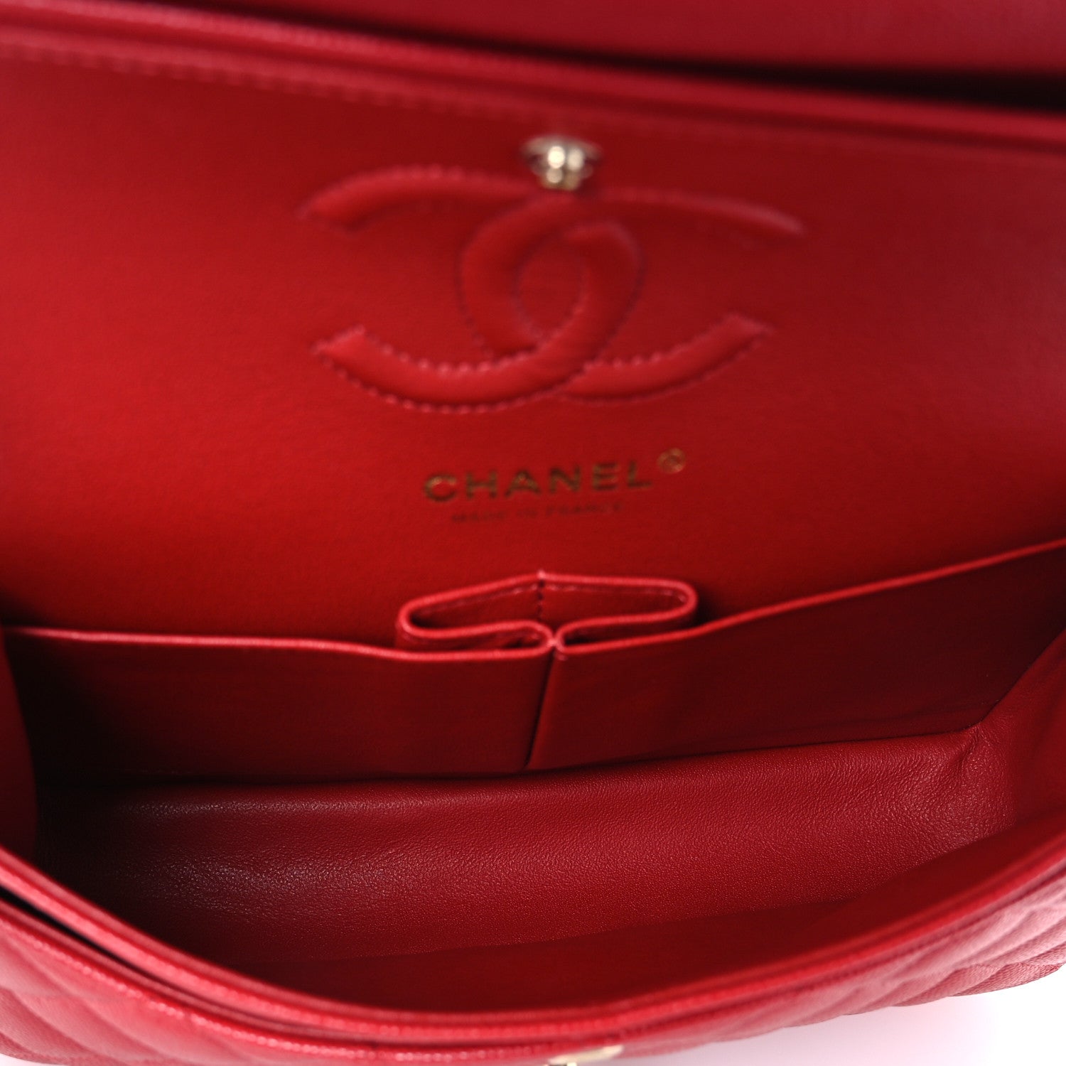 Caviar Quilted Small Double Flap Red