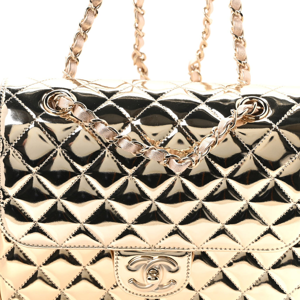 Mirror Calfskin Metallic Calfskin Quilted Hollywood Boulevard Backpack With Coin Purse Gold