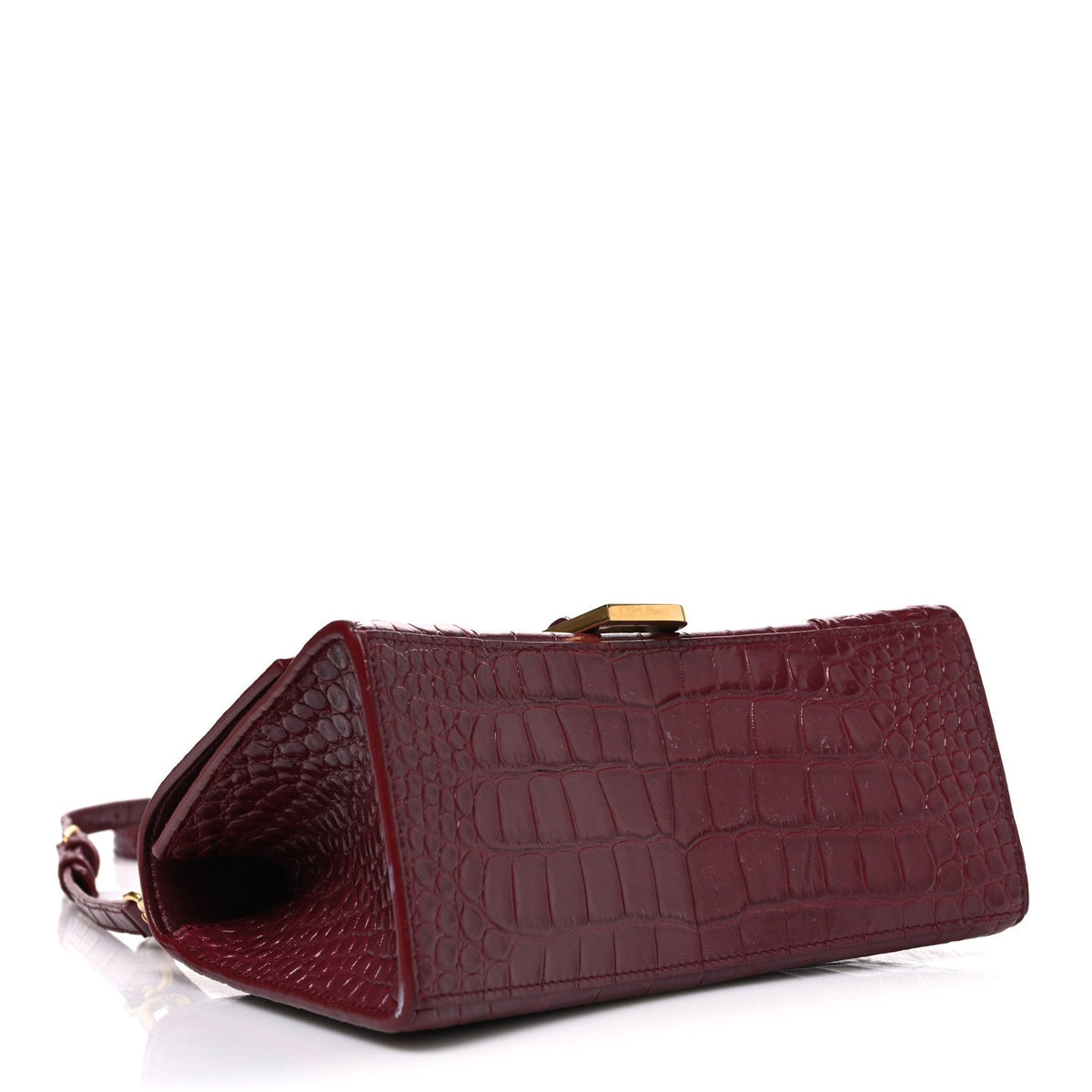Shiny Calfskin Crocodile Embossed Small Hourglass Top Handle Bag Dark Red
