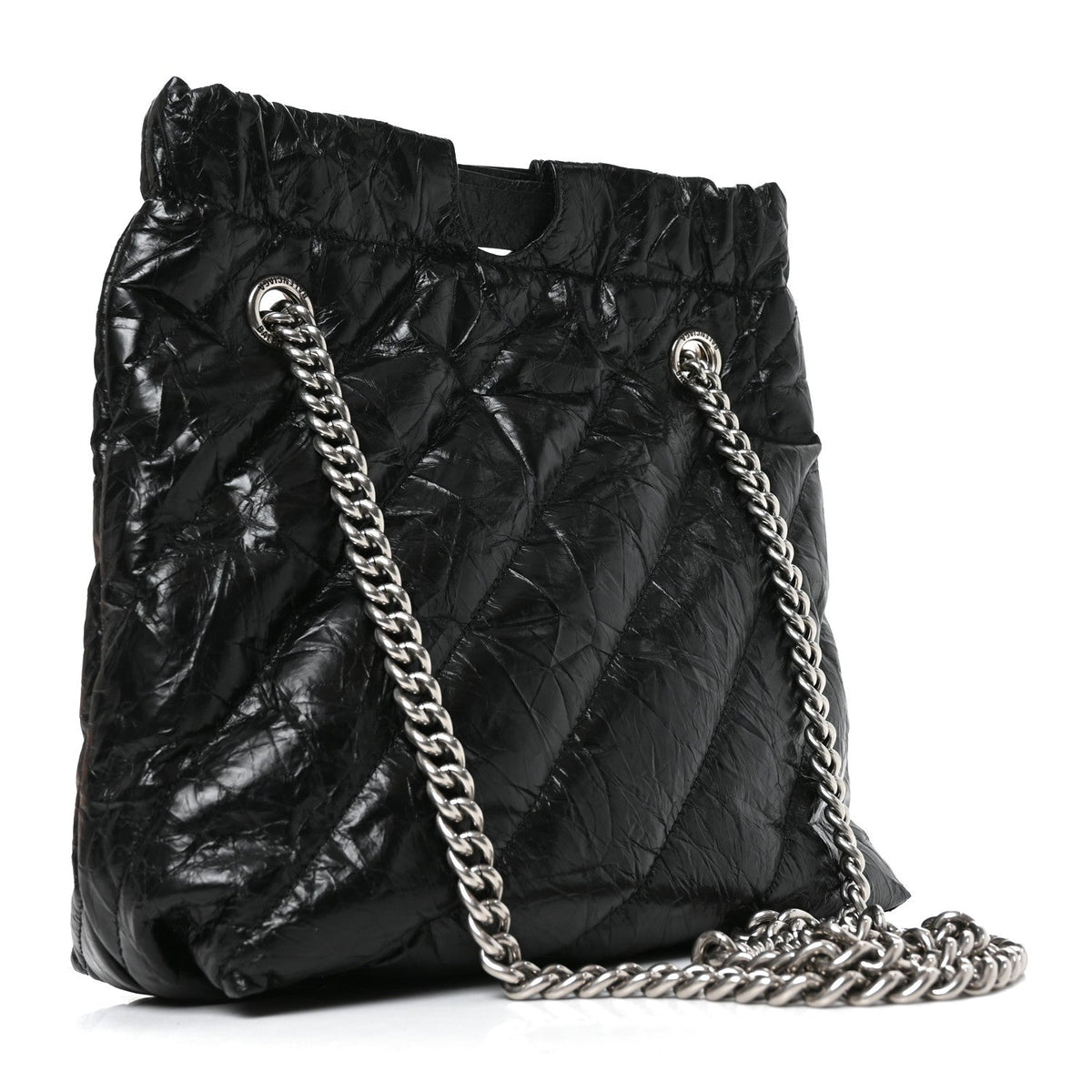 Crushed Calfskin Quilted Crush Small Tote Bag Black