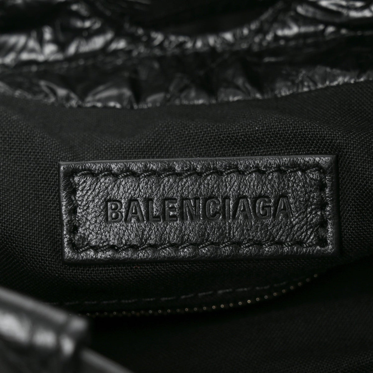 Crushed Calfskin Quilted Crush Small Tote Bag Black