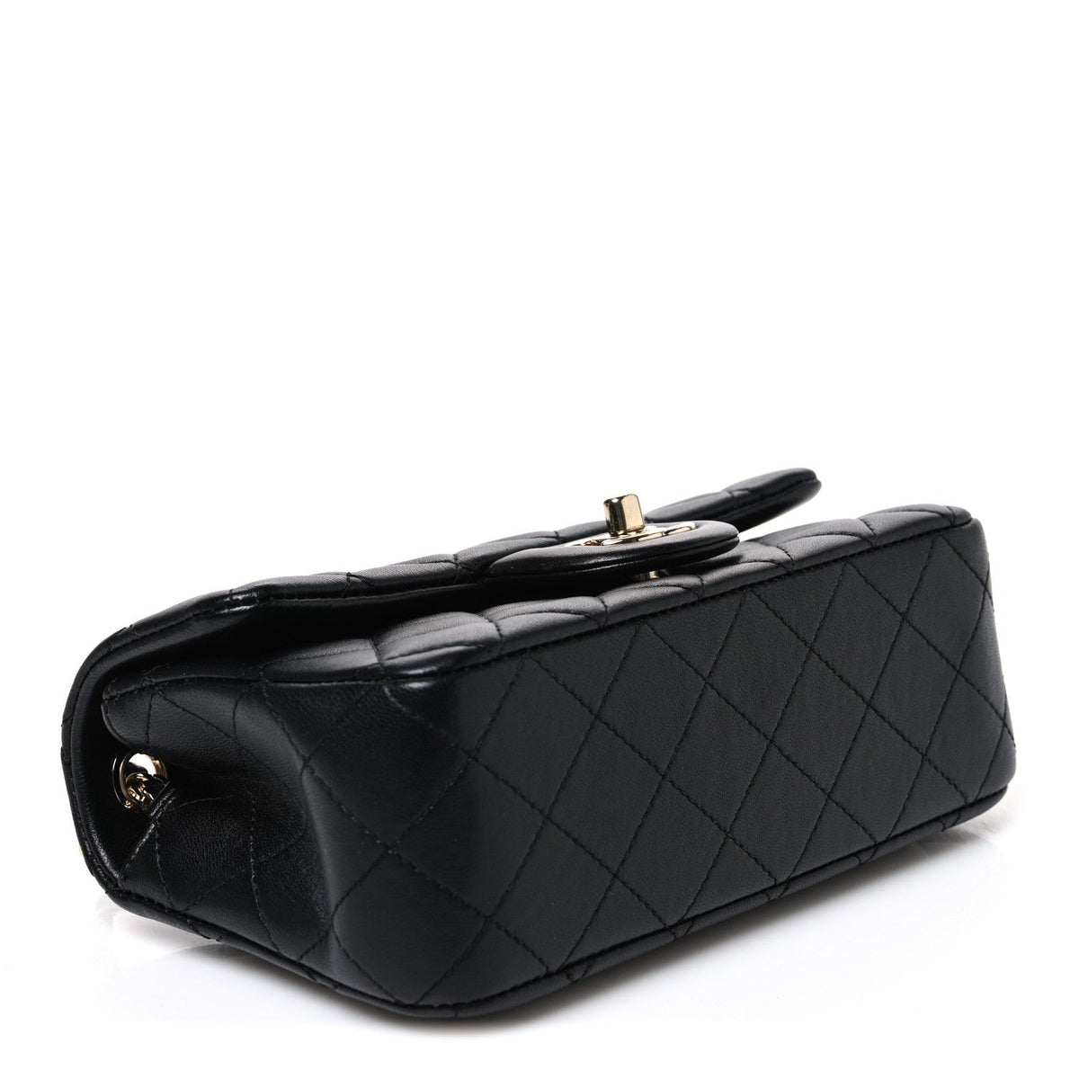Lambskin Quilted Enamel Mini Rectangular Pearl Crush Flap Black