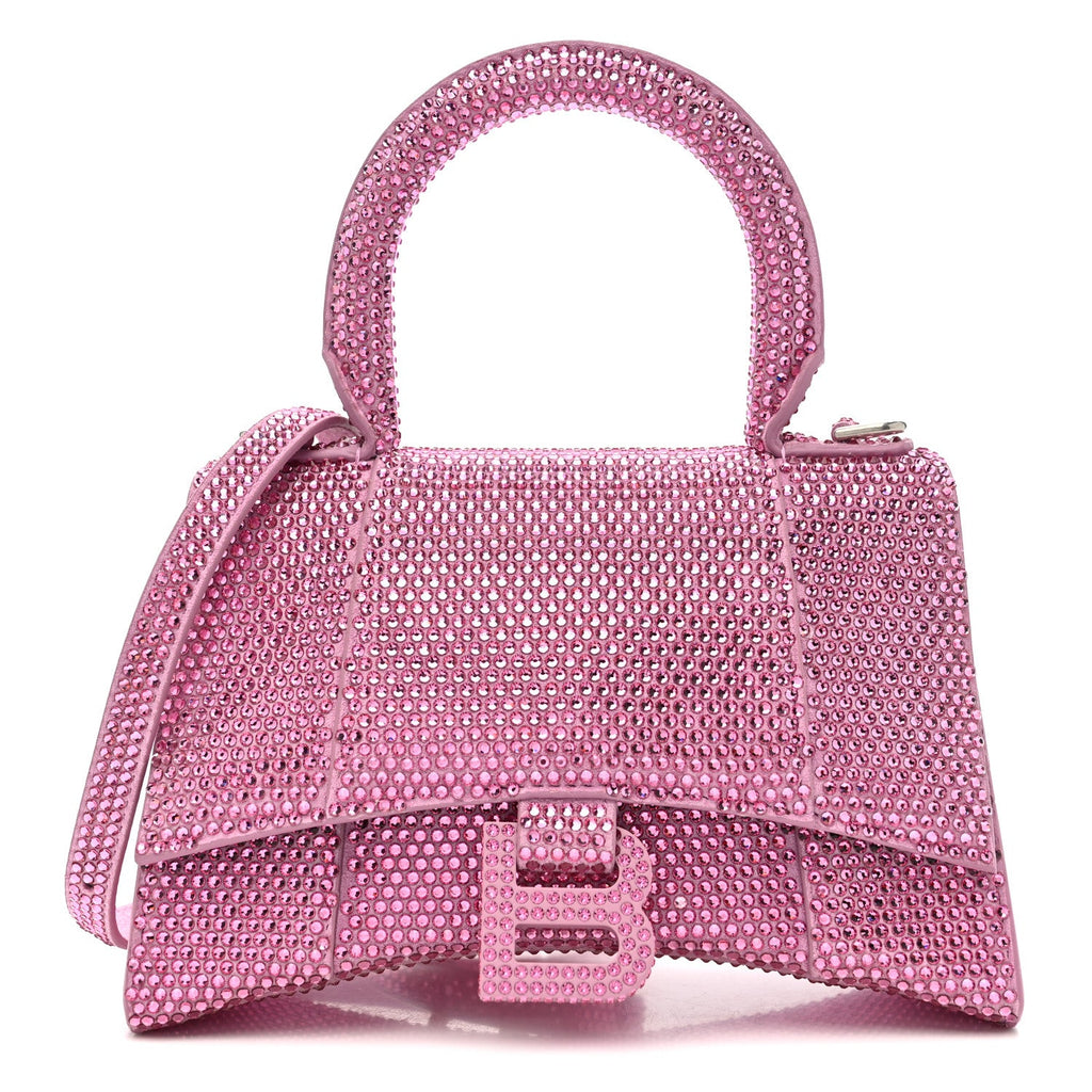 Strass Suede Hourglass Top Handle Bag XS Pink