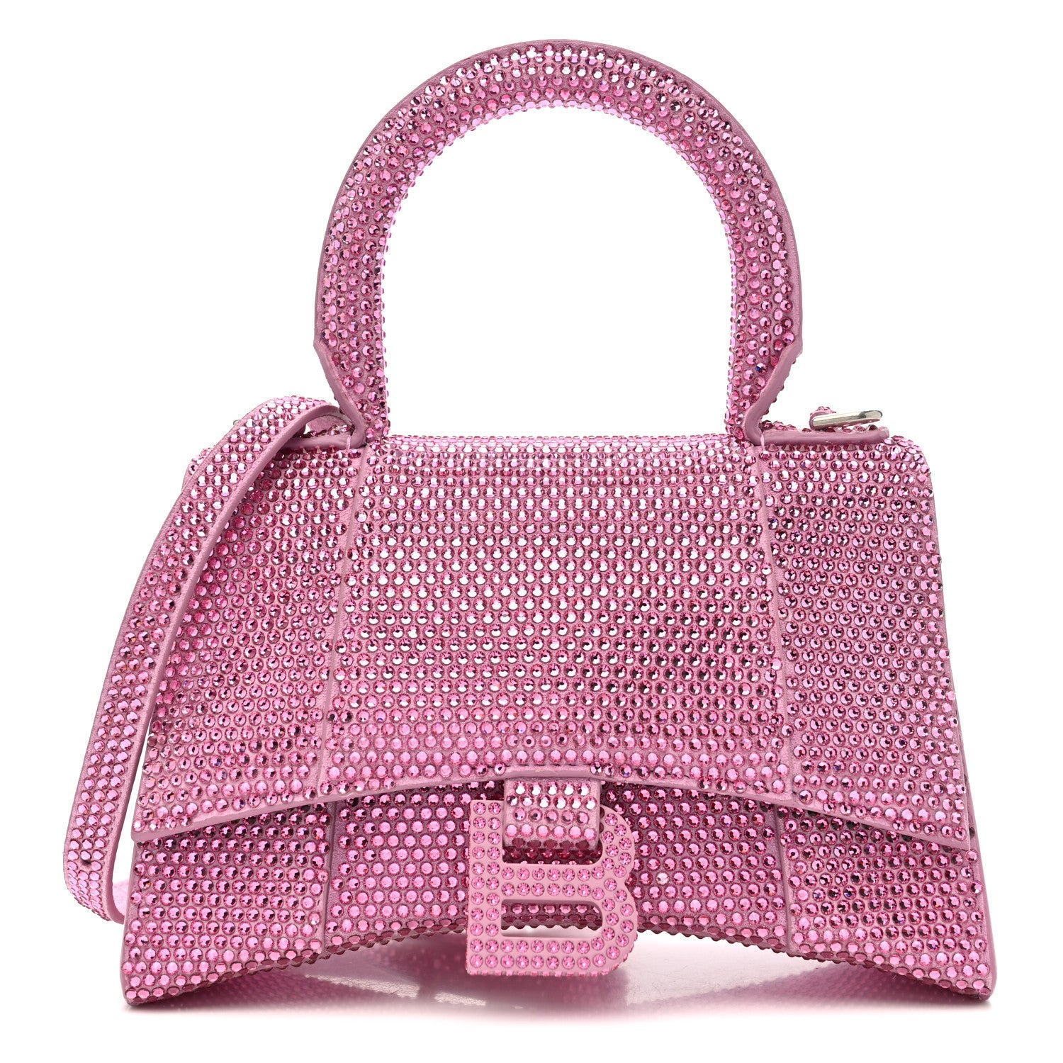 Strass Suede Hourglass Top Handle Bag XS Pink