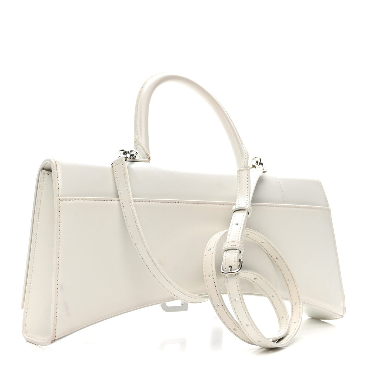 Shiny Box Calfskin Tonal B Hourglass Stretch Top Handle Bag White