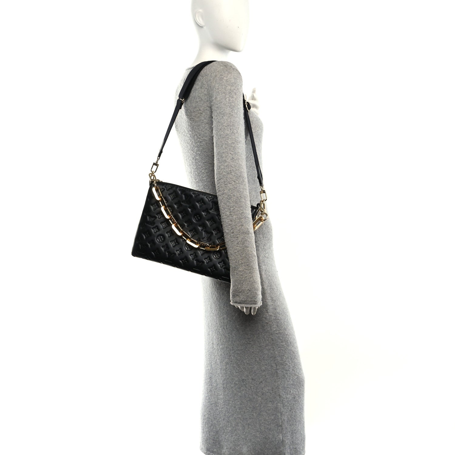 Lambskin Embossed Monogram Coussin MM Black