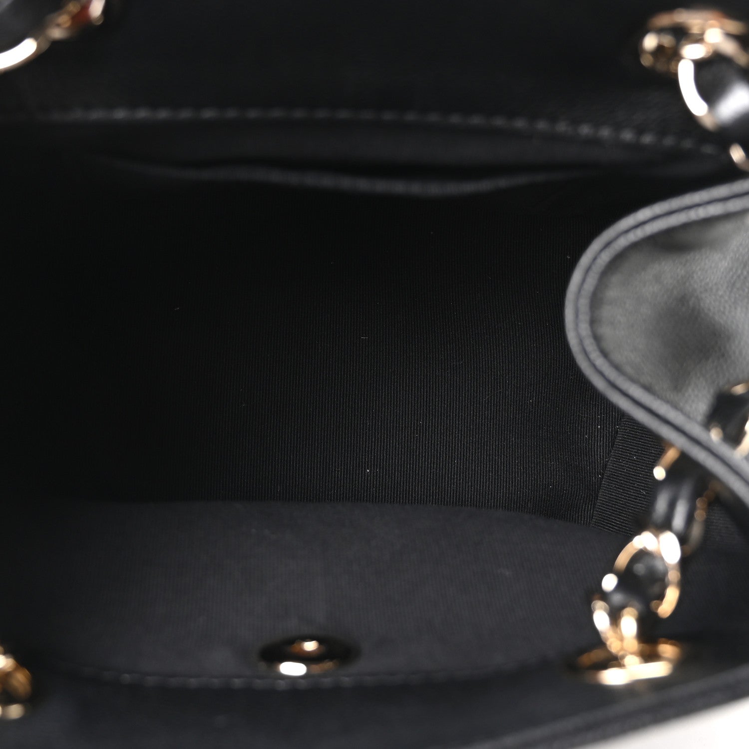 Shiny Caviar Quilted Small Pockets Drawstring Backpack Black