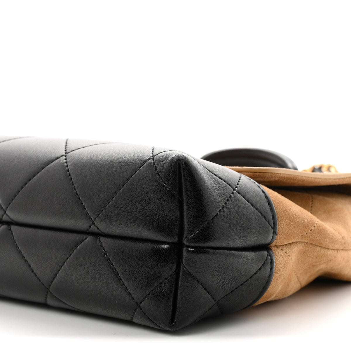 Suede Calfskin Shiny Lambskin Quilted Coco Base Flap Top Handle Bag Beige Black