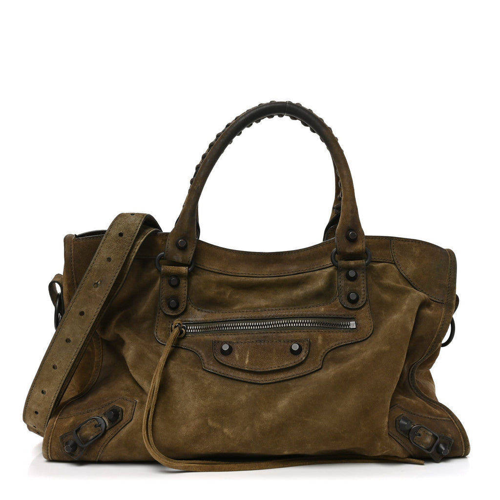 Waxed Suede Calfskin Classic Hardware Medium Le City Khaki