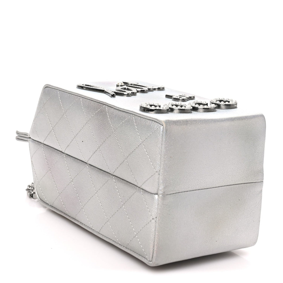 Metallic Goatskin Lait de Coco Milk Carton Bag Silver