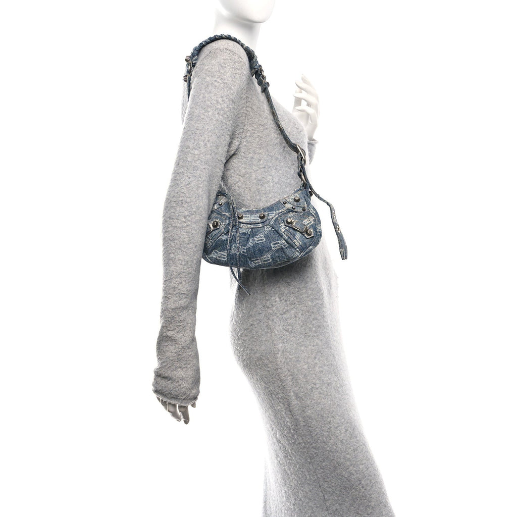 Bleached Denim BB Monogram Le Cagole Shoulder Bag XS Blue