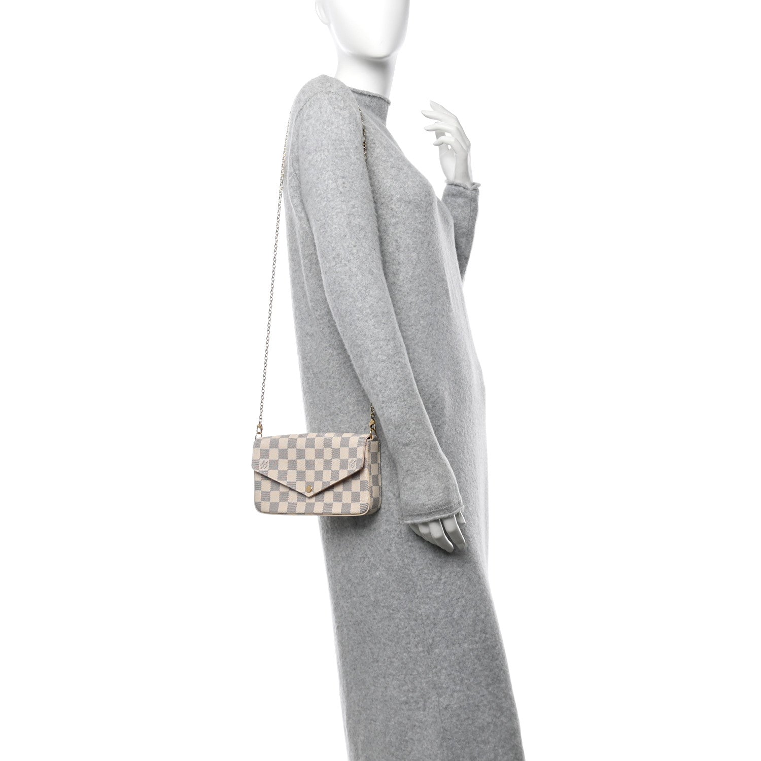 Damier Azur Pochette Felicie Chain Wallet Rose Ballerine