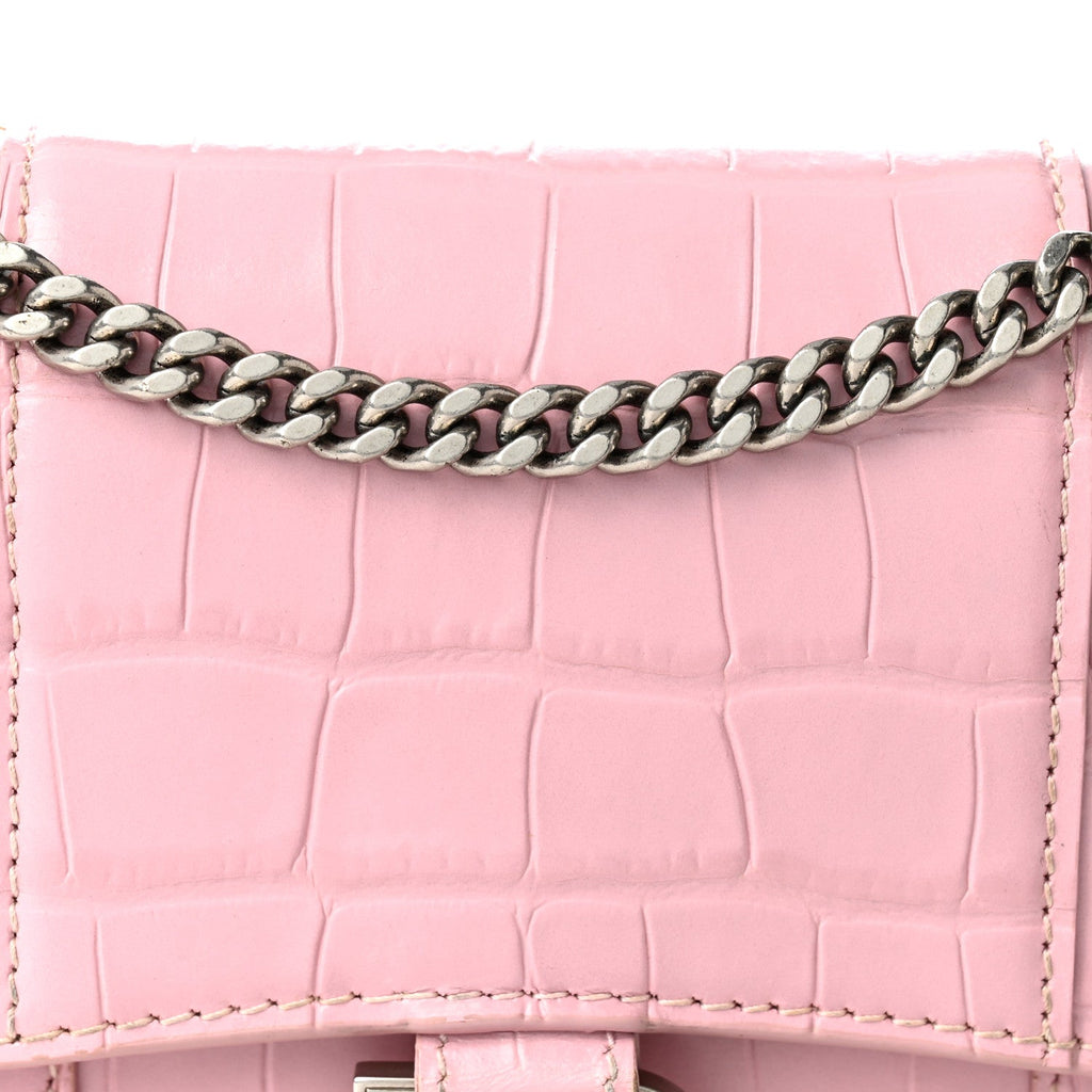Shiny Calfskin Crocodile Embossed Hourglass Chain Bag Powder Pink