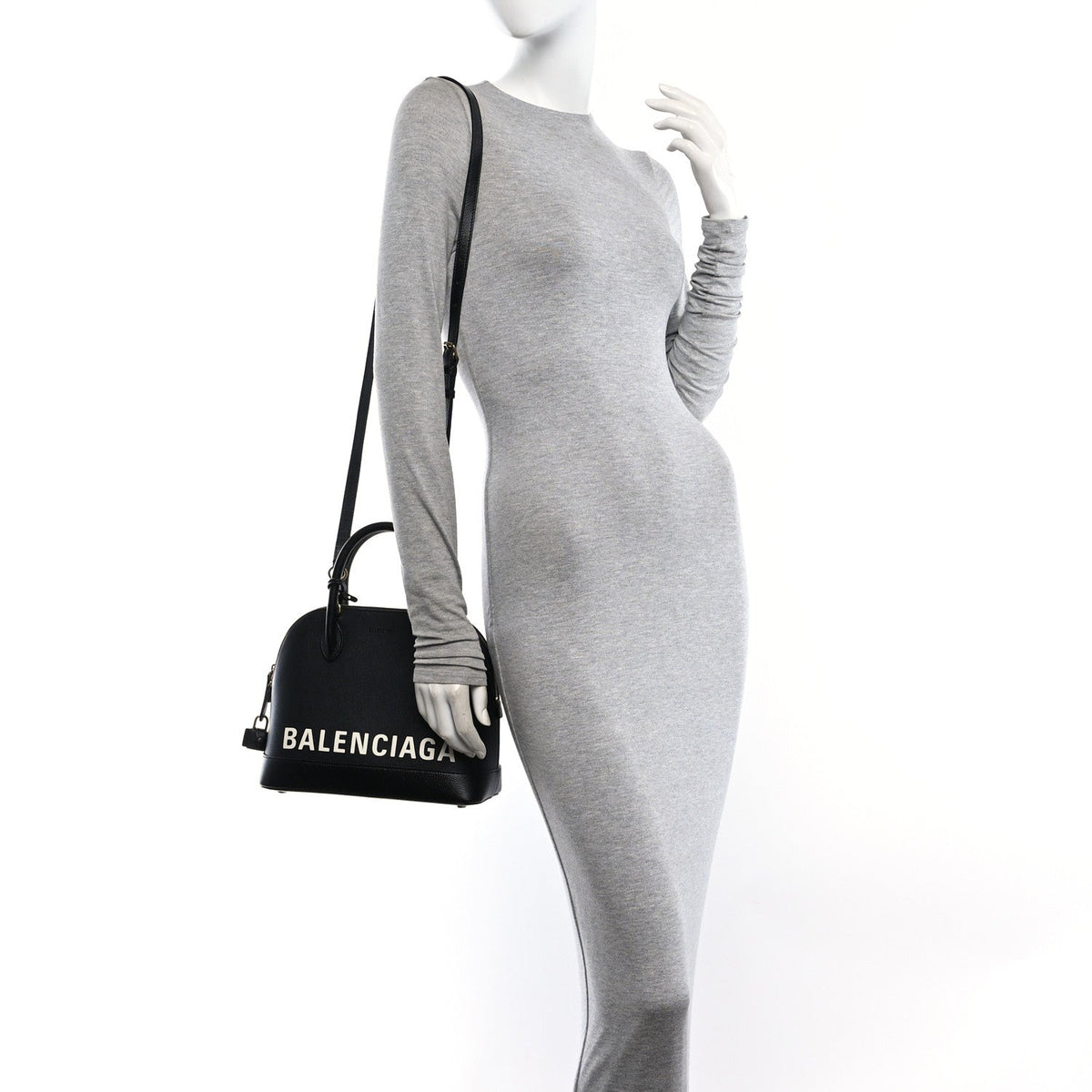 Grained Calfskin Logo S Ville Top Handle Bag Black White