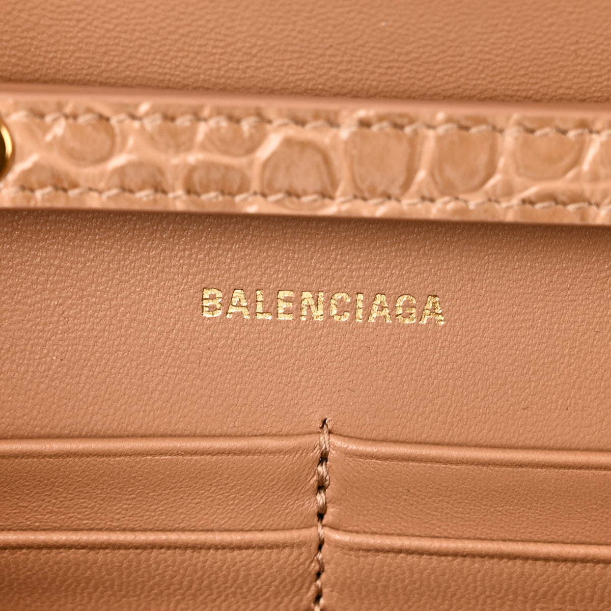 Shiny Calfskin Crocodile Embossed Hourglass Chain Bag Nude Beige