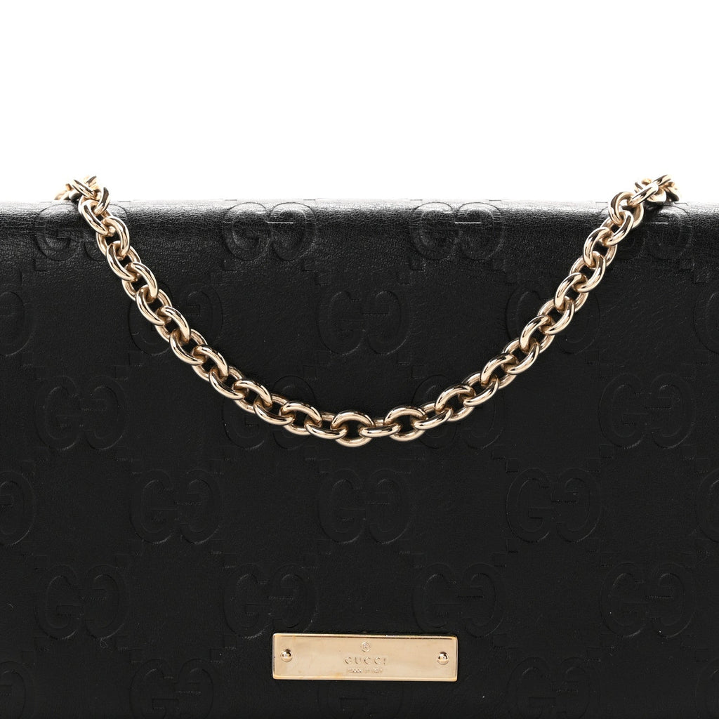 Guccissima Margaux Calfskin Metal Bar Chain Wallet Black
