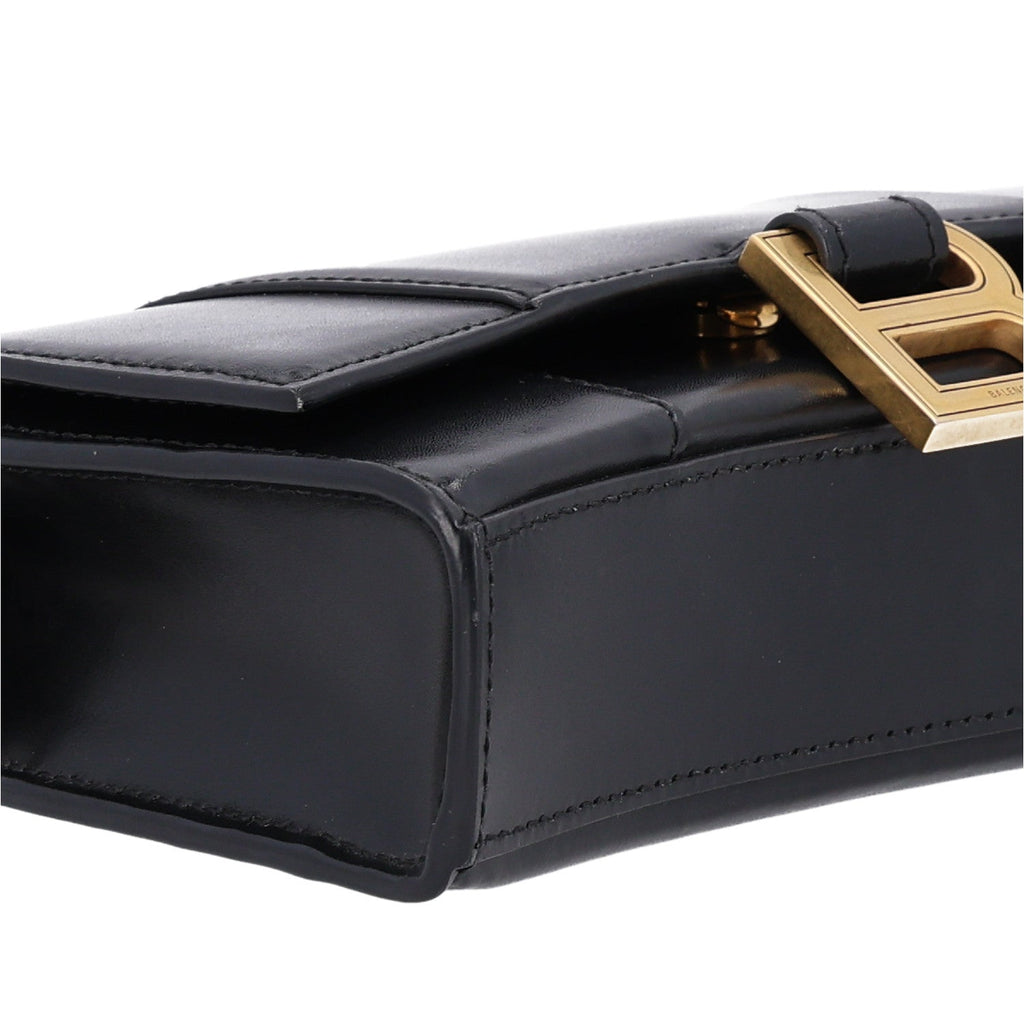 Shiny Box Calfskin Hourglass Chain Bag Black