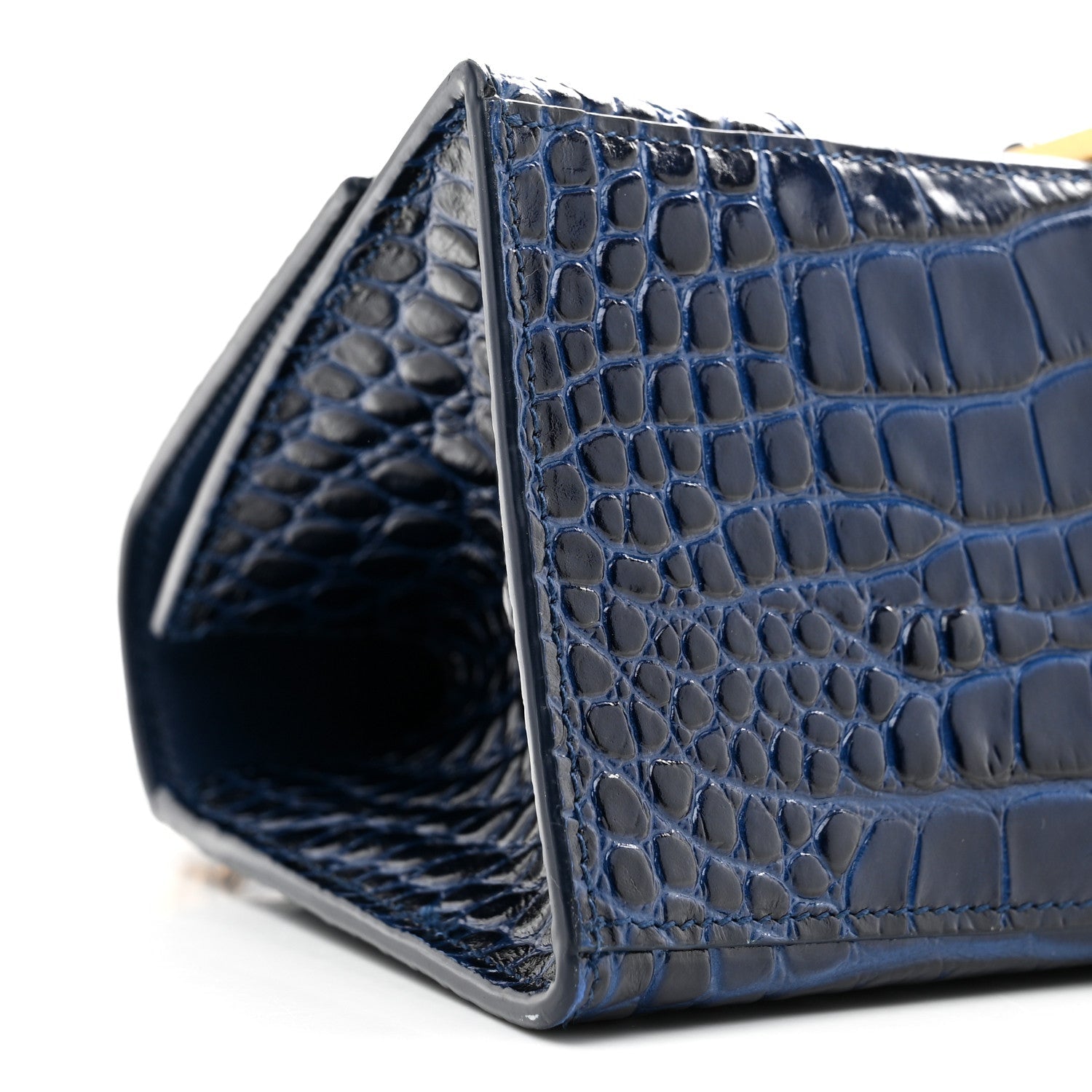 Shiny Calfskin Crocodile Embossed Small Hourglass Top Handle Bag Navy