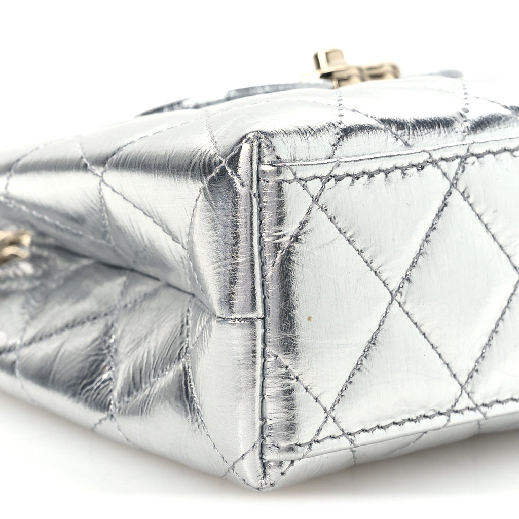 Metallic Aged Calfskin Quilted Nano Kelly Shopper Silvery