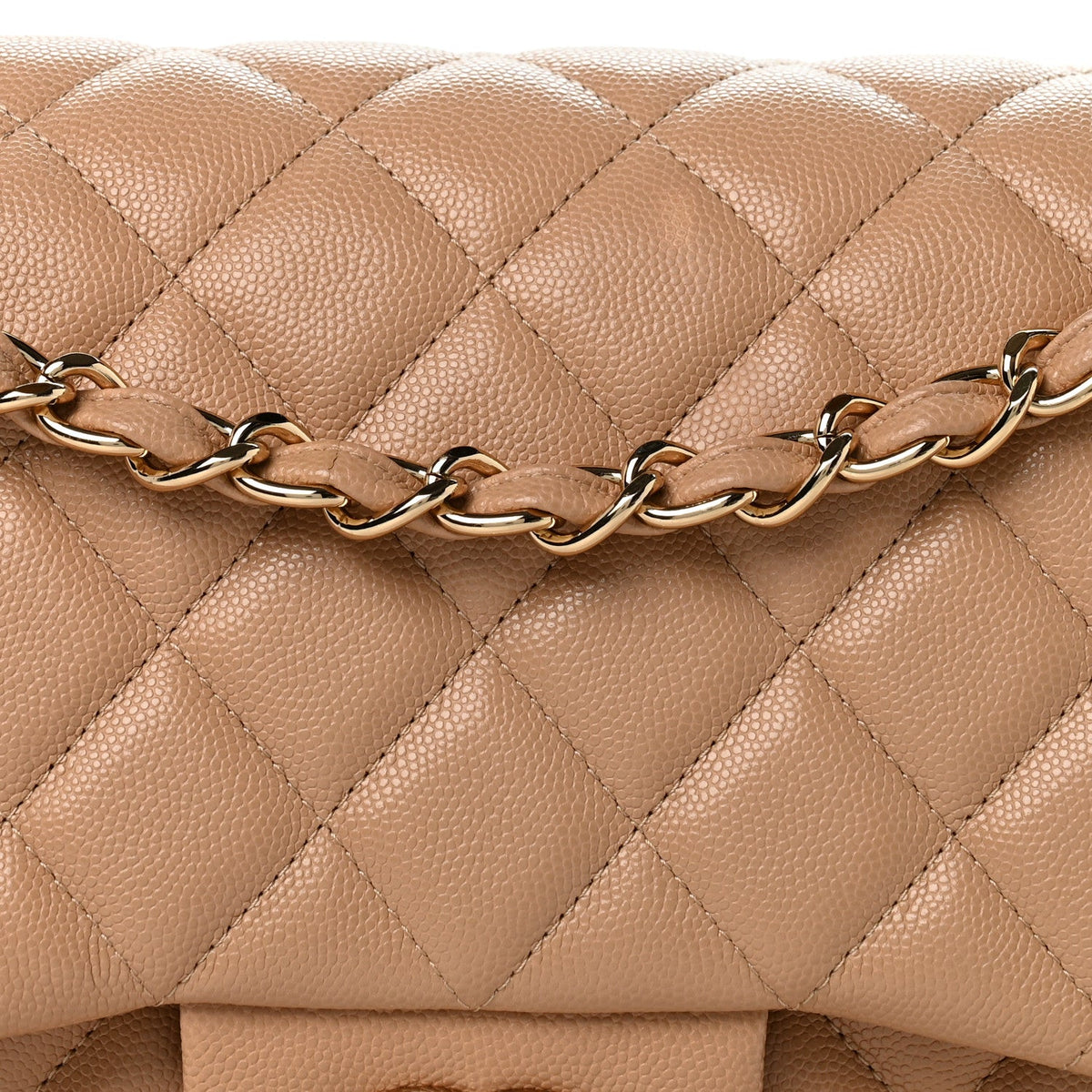 Caviar Quilted Jumbo Double Flap Beige Clair