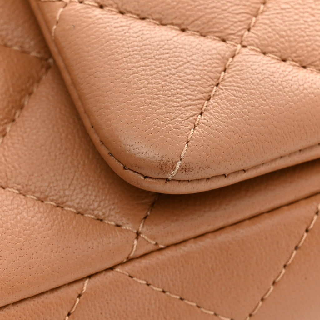 Lambskin Quilted Mini Top Handle Rectangular Flap Dark Beige