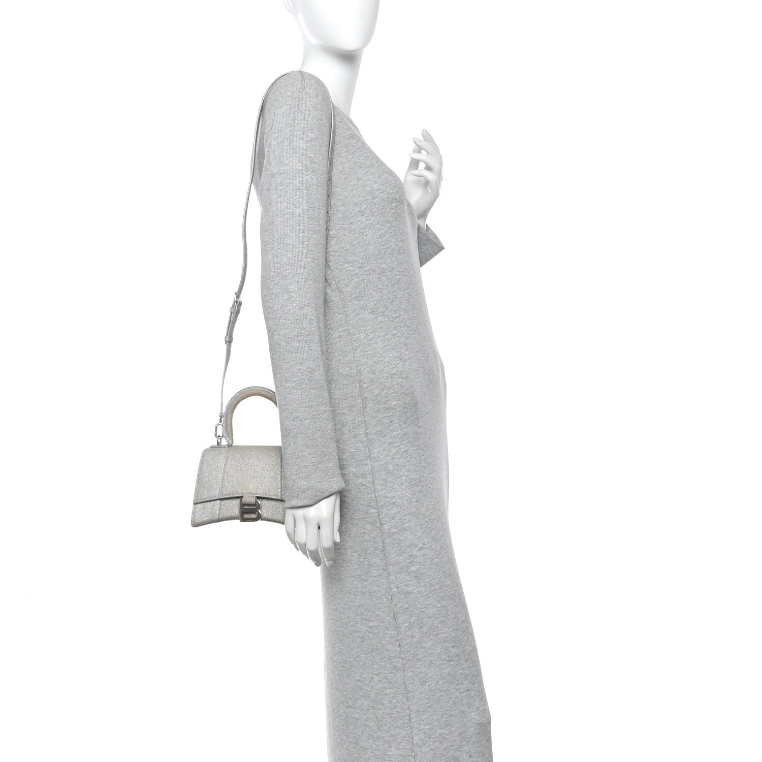 Glitter Fabric Hourglass Top Handle Bag XS Grey
