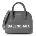 Signature Grained Calfskin Logo XXS Ville Top Handle Bag Gris Perle Fonce White