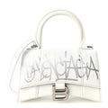 Box Calfskin Graffiti Logo Hourglass Top Handle Bag XS White Light Silver