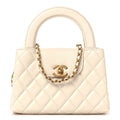 Shiny Aged Calfskin Quilted Nano Kelly Shopper White