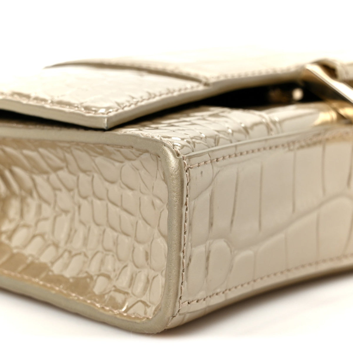 Metallic Calfskin Crocodile Embossed Hourglass Chain Bag Gold