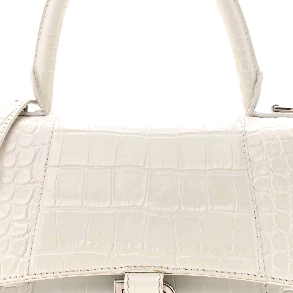 Calfskin Crocodile Embossed Small Hourglass Top Handle Bag White White