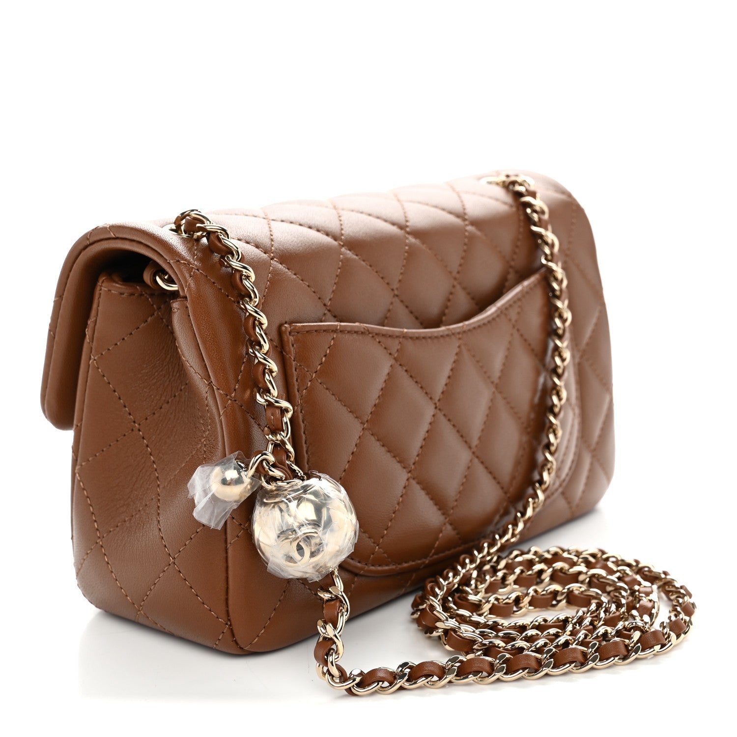 Lambskin Quilted Mini Rectangular Pearl Crush Flap Brown
