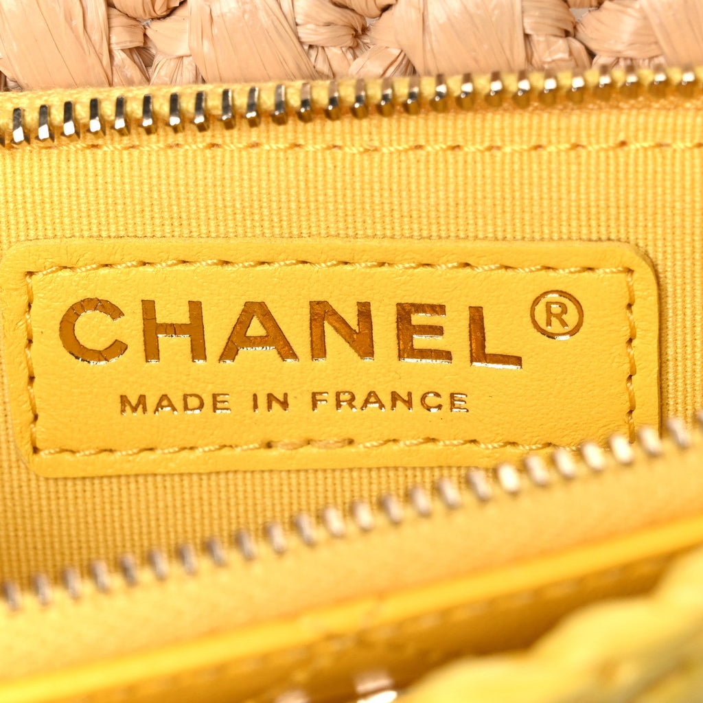 Raffia Chain Venice Beach Flap Bag Beige Yellow