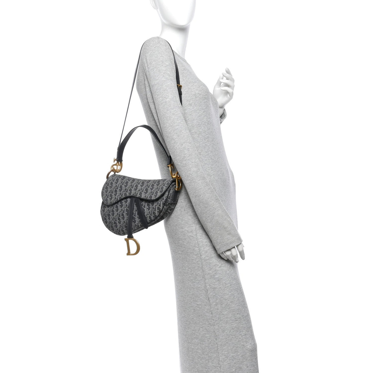 Denim Oblique Jacquard Saddle Bag With Strap Grey