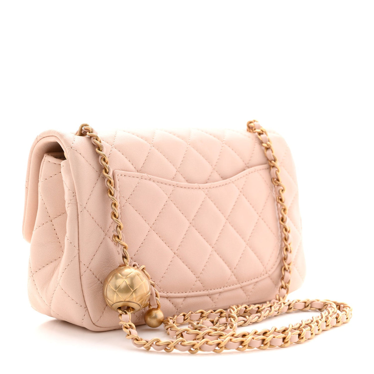 Lambskin Quilted Mini Rectangular Pearl Crush Flap Light Beige