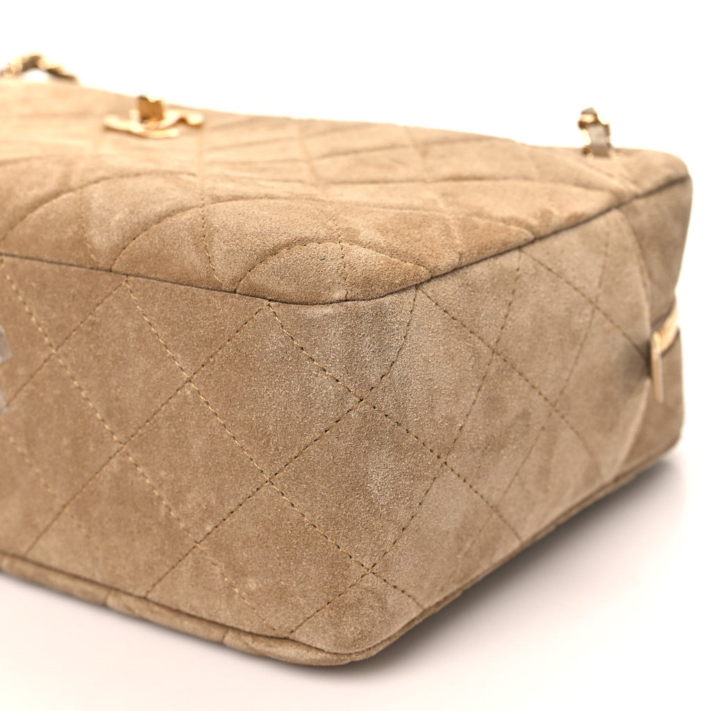 Suede Calfskin Quilted Camerissimo Camera Case Dark Beige
