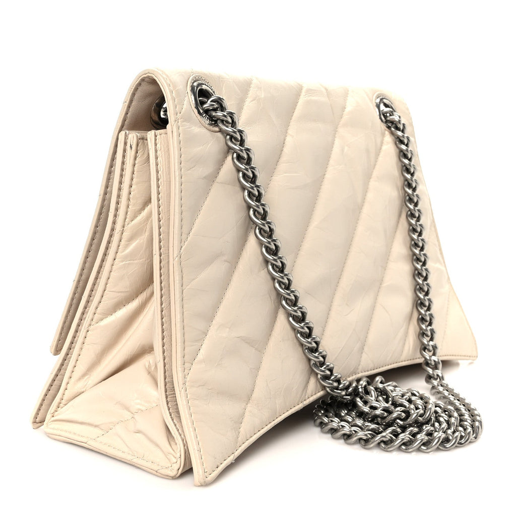 Crushed Calfskin Quilted Medium Crush Chain Bag Nude