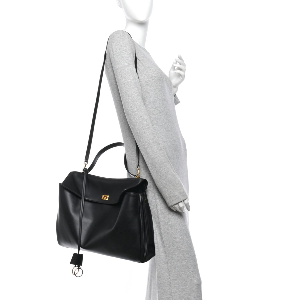 Smooth Calfskin Large Rodeo Top Handle Handbag Black